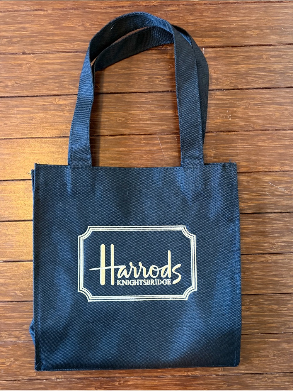 Harrods Knightsbridge bag black and goldtone, canvas zipper pocket inside